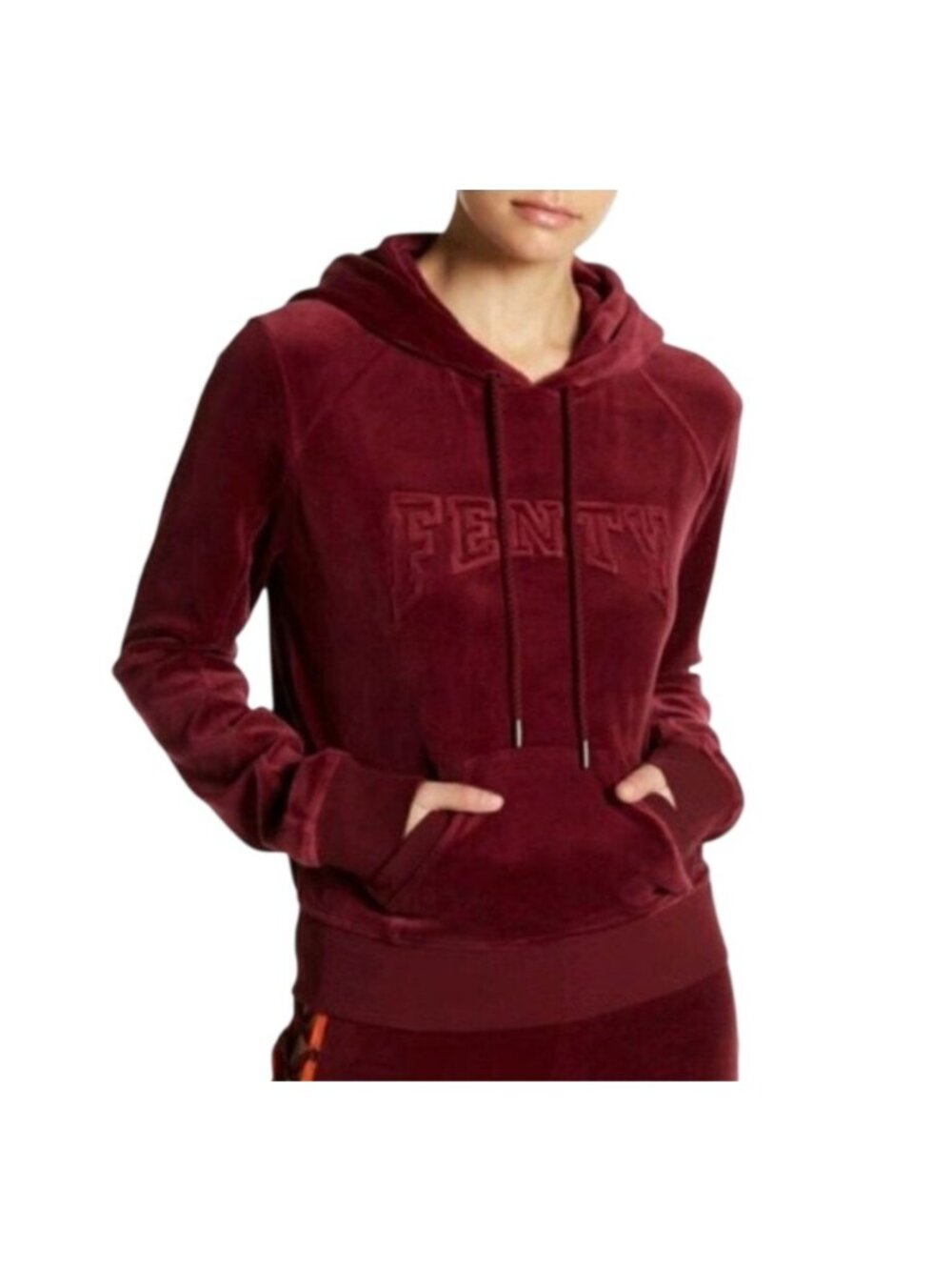 Puma by Fenty Rihanna Velour Cropped Hoodie Sweatshirt Women's XS Maroon Velted